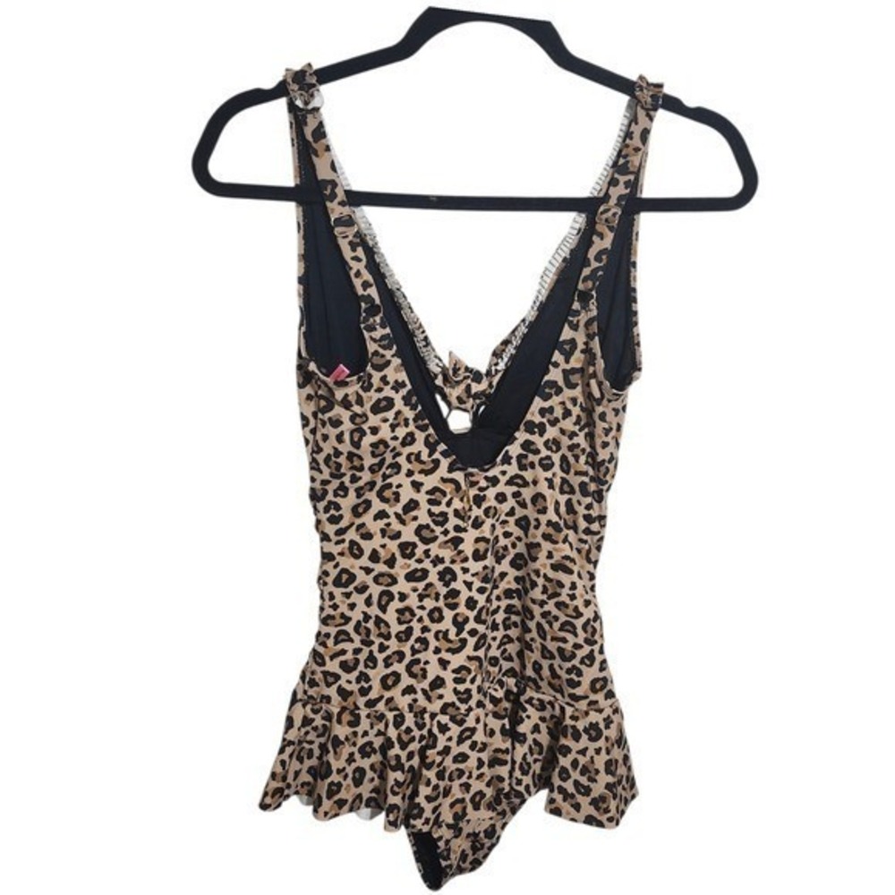 Betsey Johnson Leopard Love One Piece Swim Dress Ruffle Animal Print Small - Picture 4 of 4